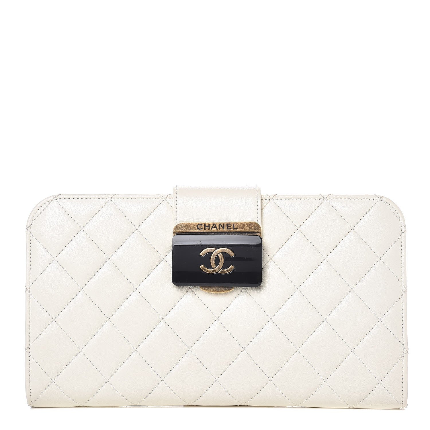 Chanel Sheepskin Quilted Beauty Lock Clutch White 1 of 9