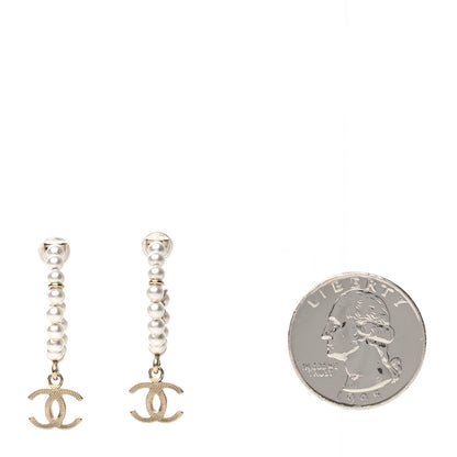 Chanel Pearl Charms CC Hoop Earrings Gold 2 of 5