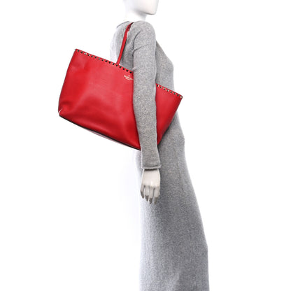Valentino Garavani Grained Calfskin Rockstud Shoulder Tote  Rouge Pur 2 of 9