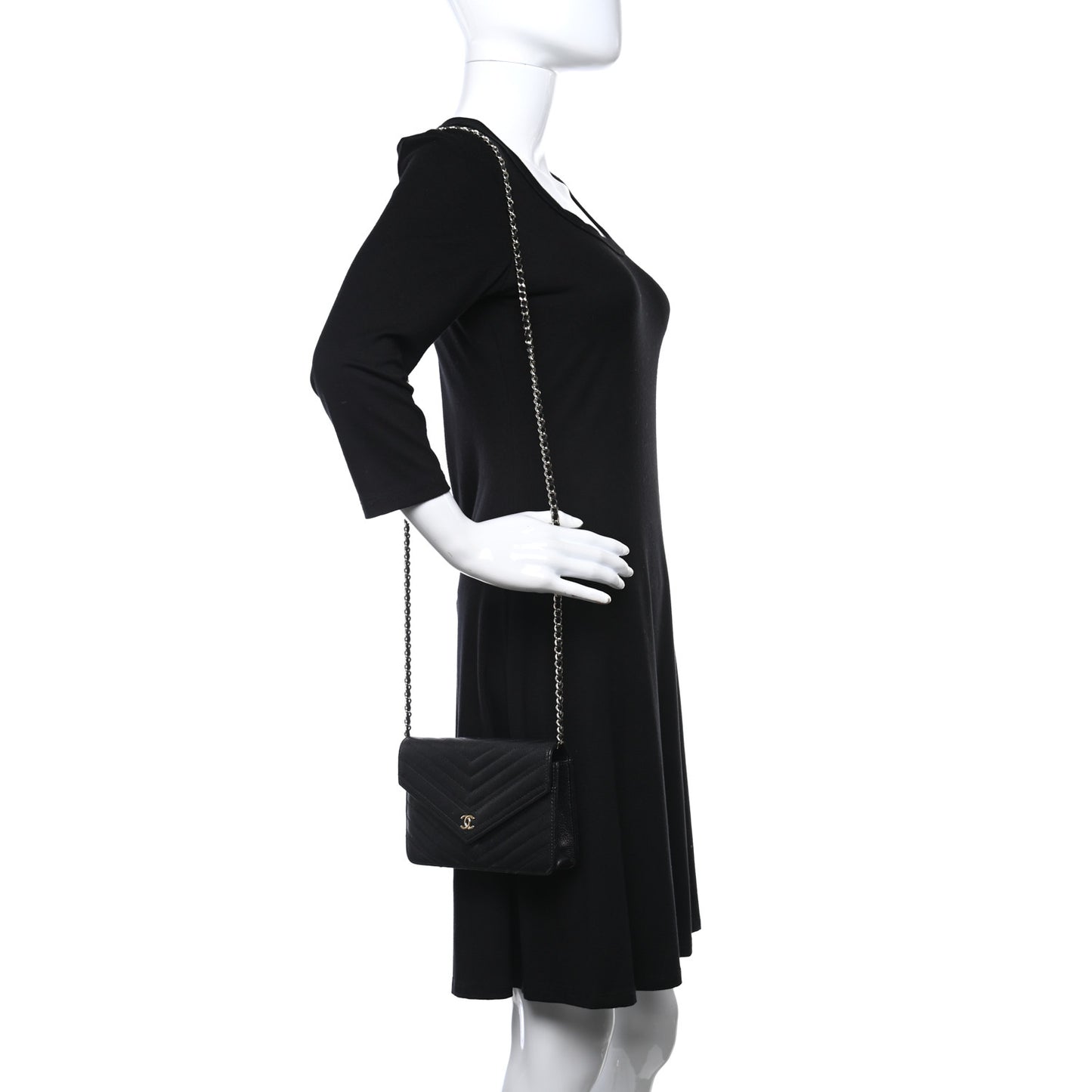 Goatskin Chevron Quilted Statement Wallet On Chain WOC Black