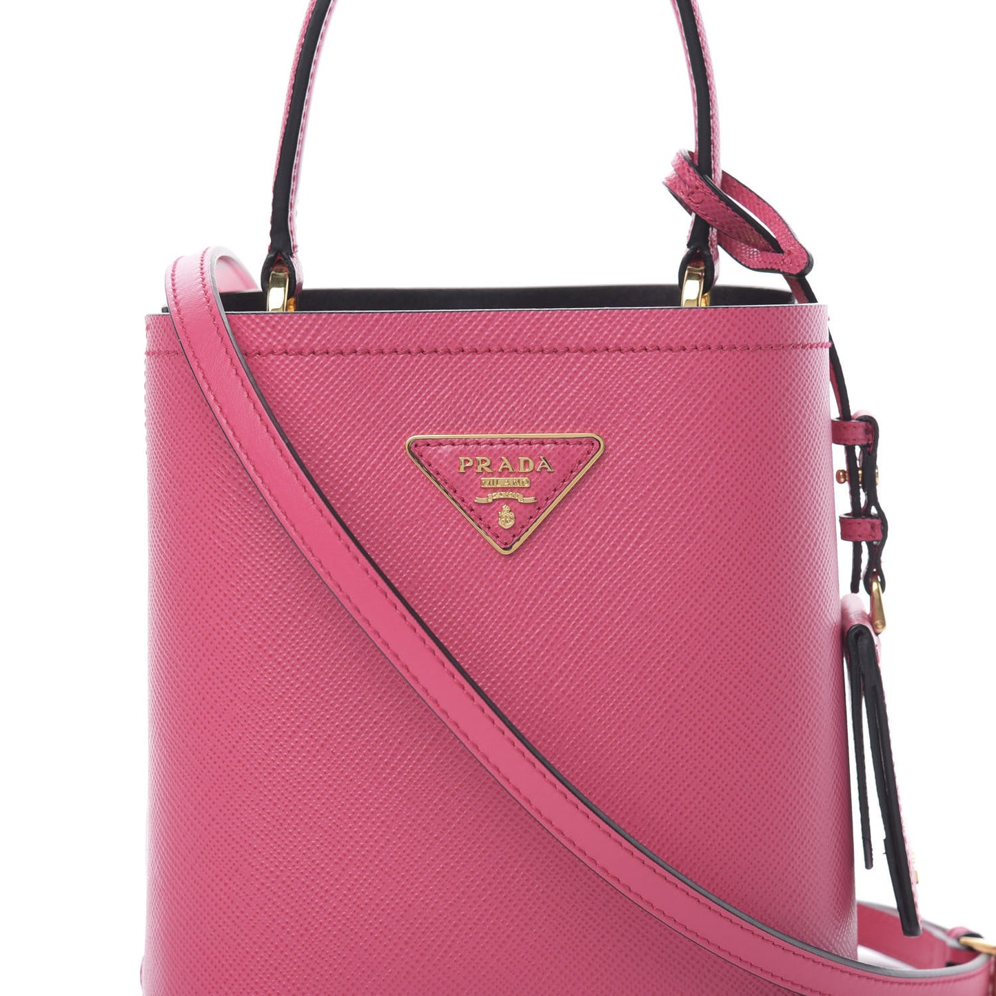 Saffiano Cuir Calfskin Small Panier Bucket Bag Magenta Black