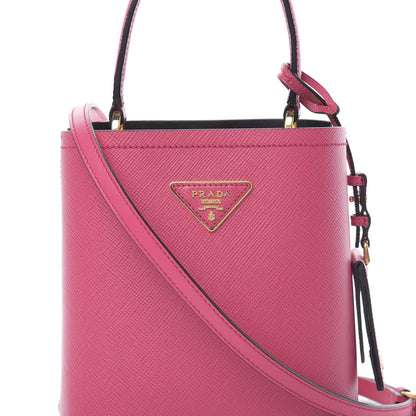 Prada Saffiano Cuir Calfskin Small Panier Bucket Bag Magenta Black 8 of 10