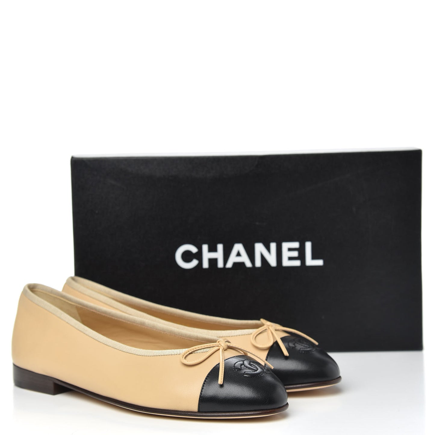 Lambskin Cap Toe CC Ballerina Flats 36.5 Beige Black