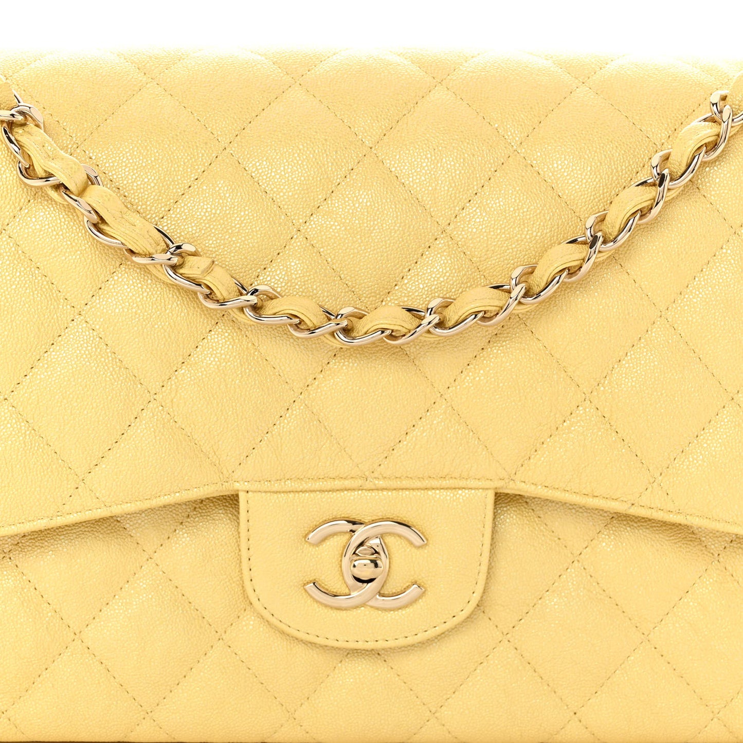 Iridescent Caviar Quilted Jumbo Double Flap Jaune Yellow
