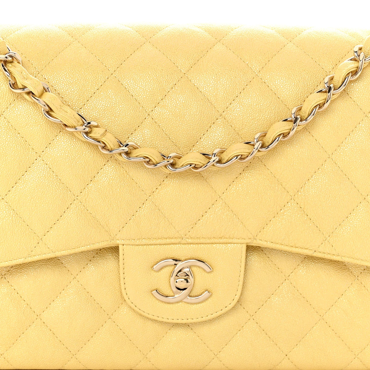 Chanel Iridescent Caviar Quilted Jumbo Double Flap Jaune Yellow 8 of 11