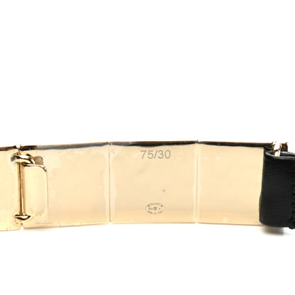 Chanel Lambskin Enamel Logo Elastic Belt 75 30 Black Gold 4 of 5