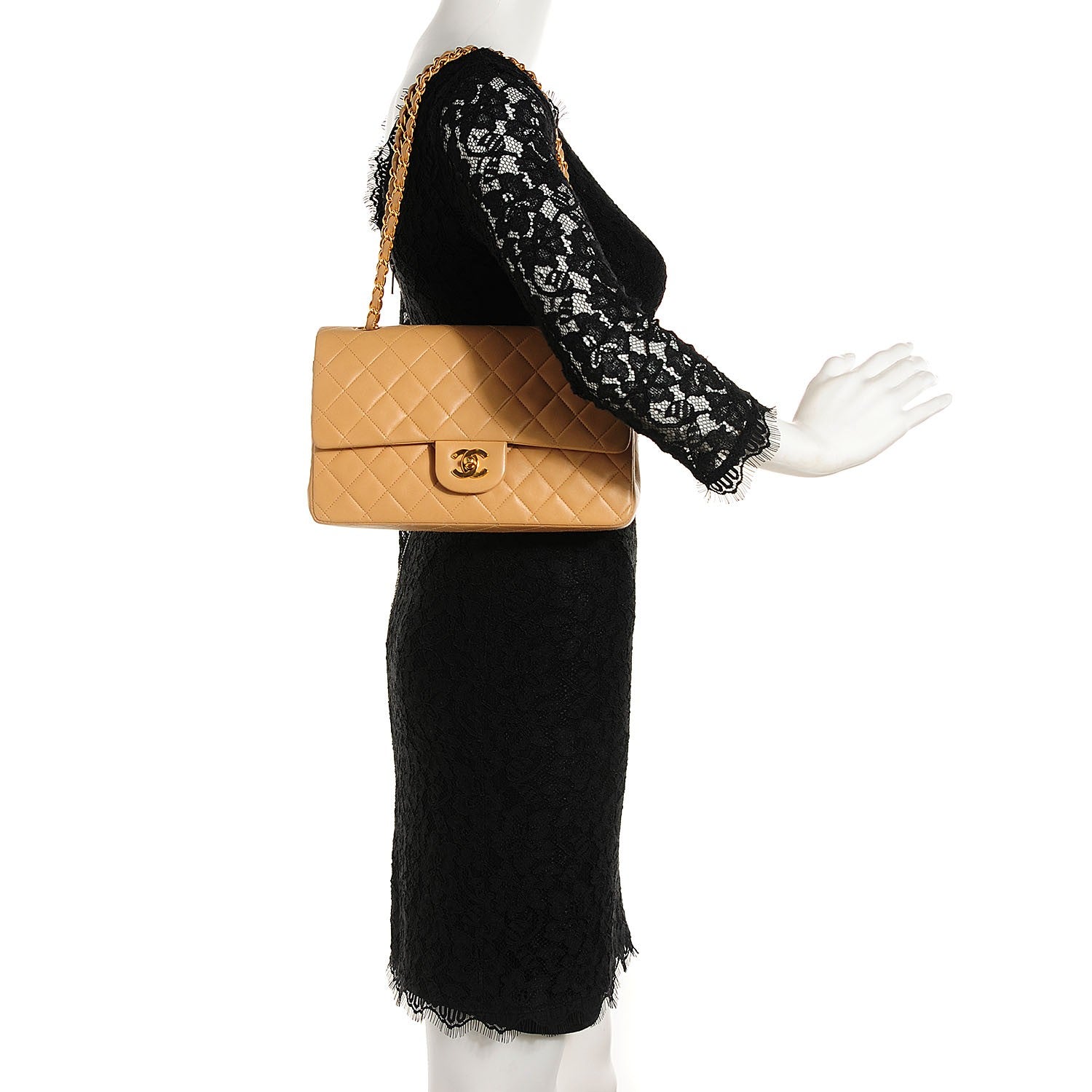 Chanel Lambskin Quilted Medium Double Flap Beige 2 of 9
