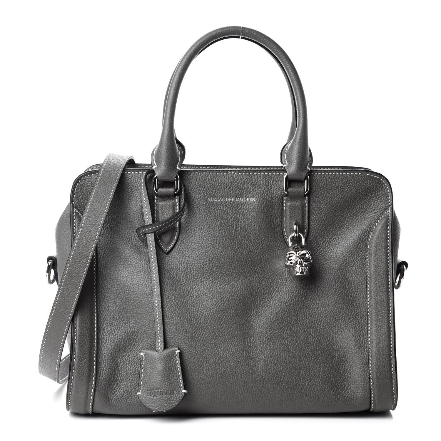 Alexander McQueen Pebbled Calfskin Small Skull Padlock Zip Around Tote Dark Grey 1 of 10