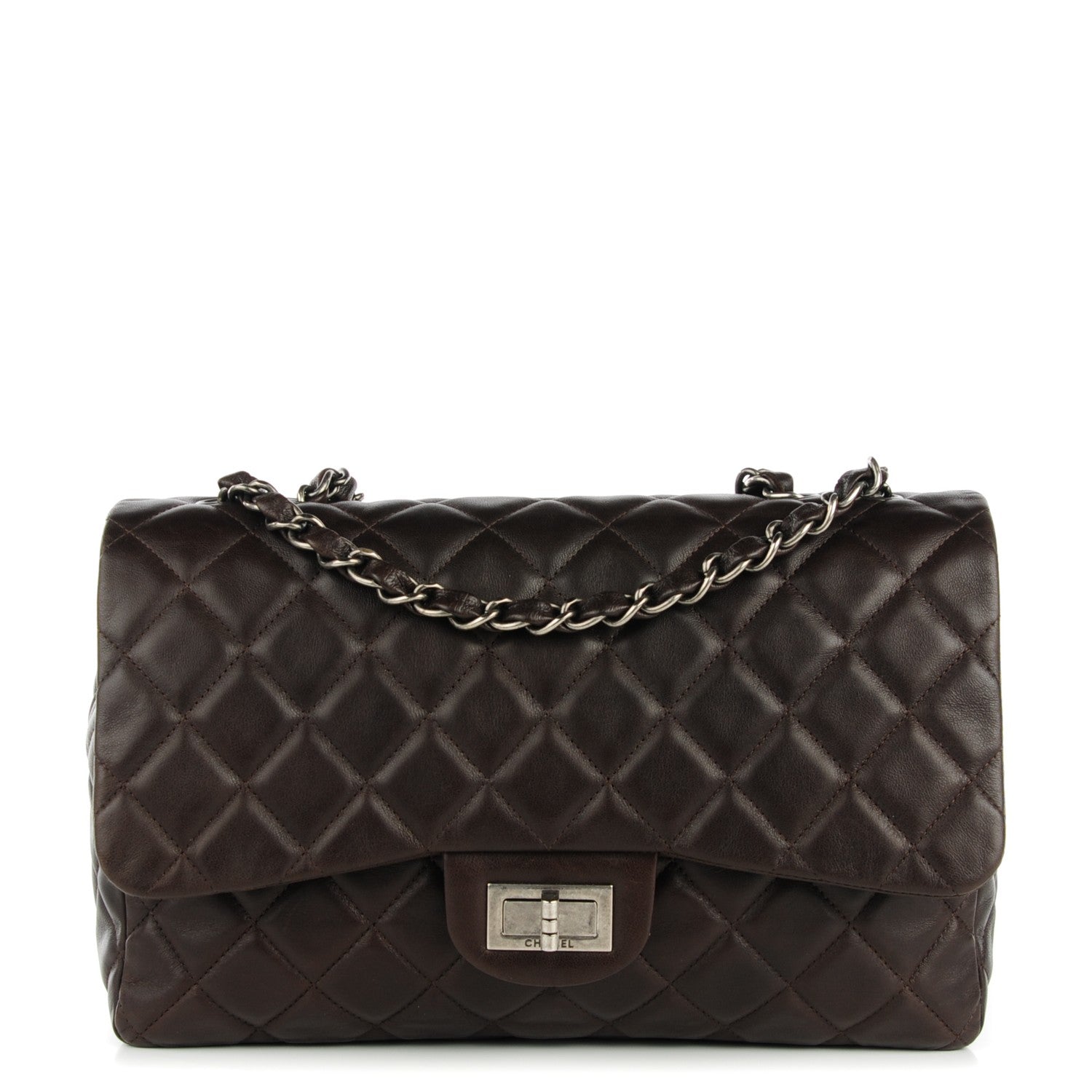 Chanel Washed Lambskin Quilted Jumbo Hybrid Reissue Flap Dark Brown 1 of 8