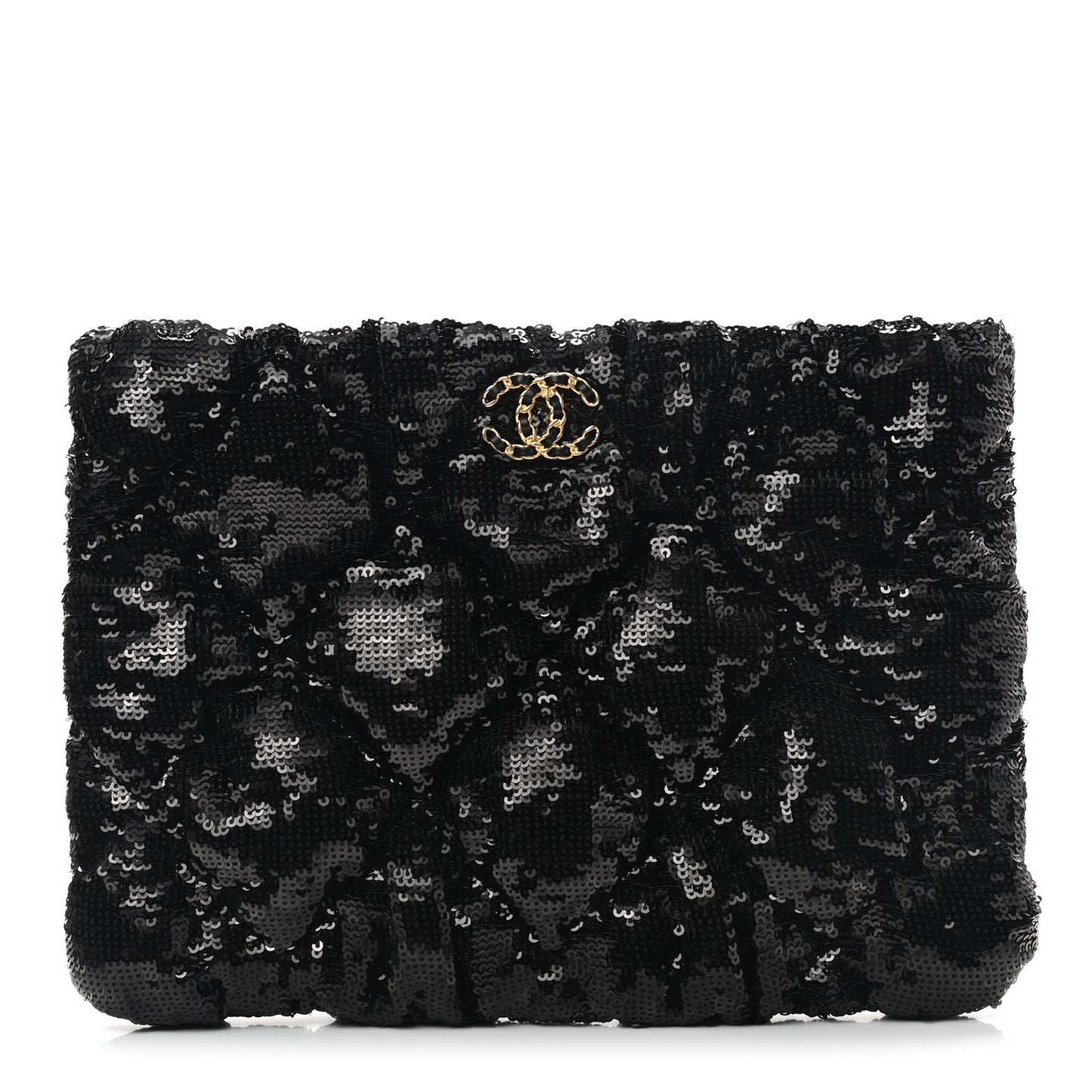 Sequins Quilted Large Chanel 19 Pouch Black