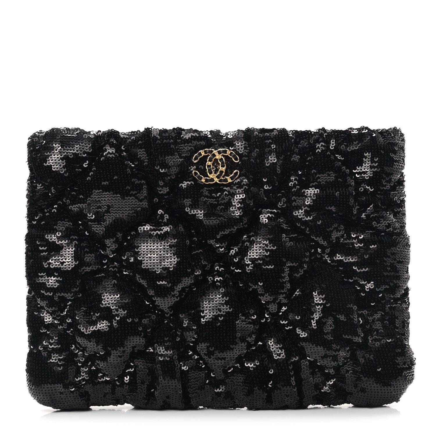 Chanel Sequins Quilted Large Chanel 19 Pouch Black 2 of 8
