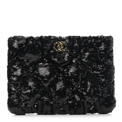 Chanel Sequins Quilted Large Chanel 19 Pouch Black 2 of 8