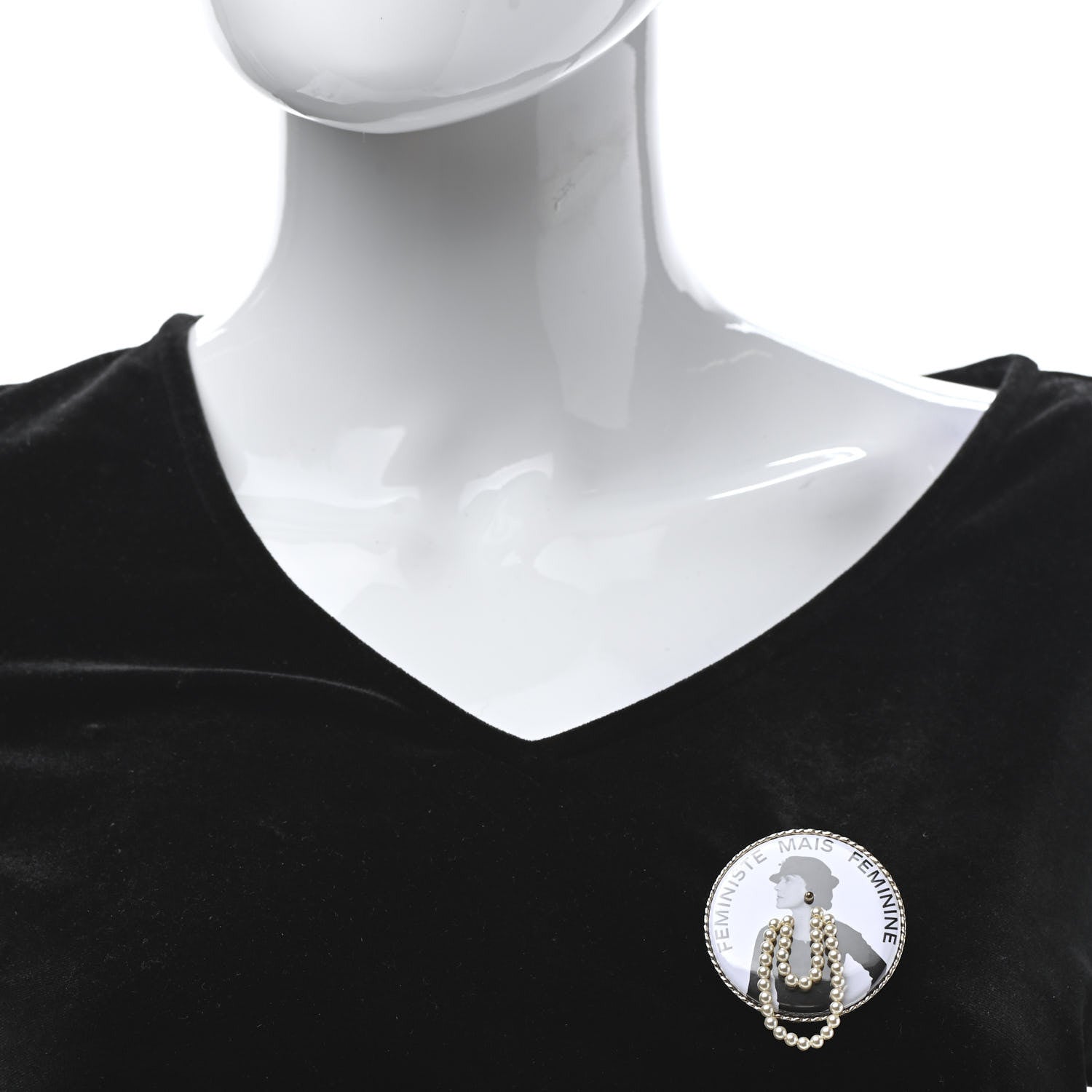 Chanel Metal Resin Pearl Printed Feministe Maize Feminine Brooch White Gold 2 of 5
