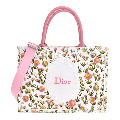 Christian Dior Cotton Toile De Jouy Daisy Garden Embroidered Dior Medaillon Small Book Tote With Strap Pink Multicolor 1 of 12