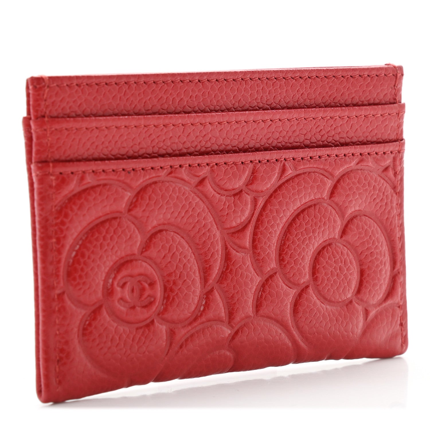 Chanel Caviar Camellia Embossed Card Holder Red 3 of 8