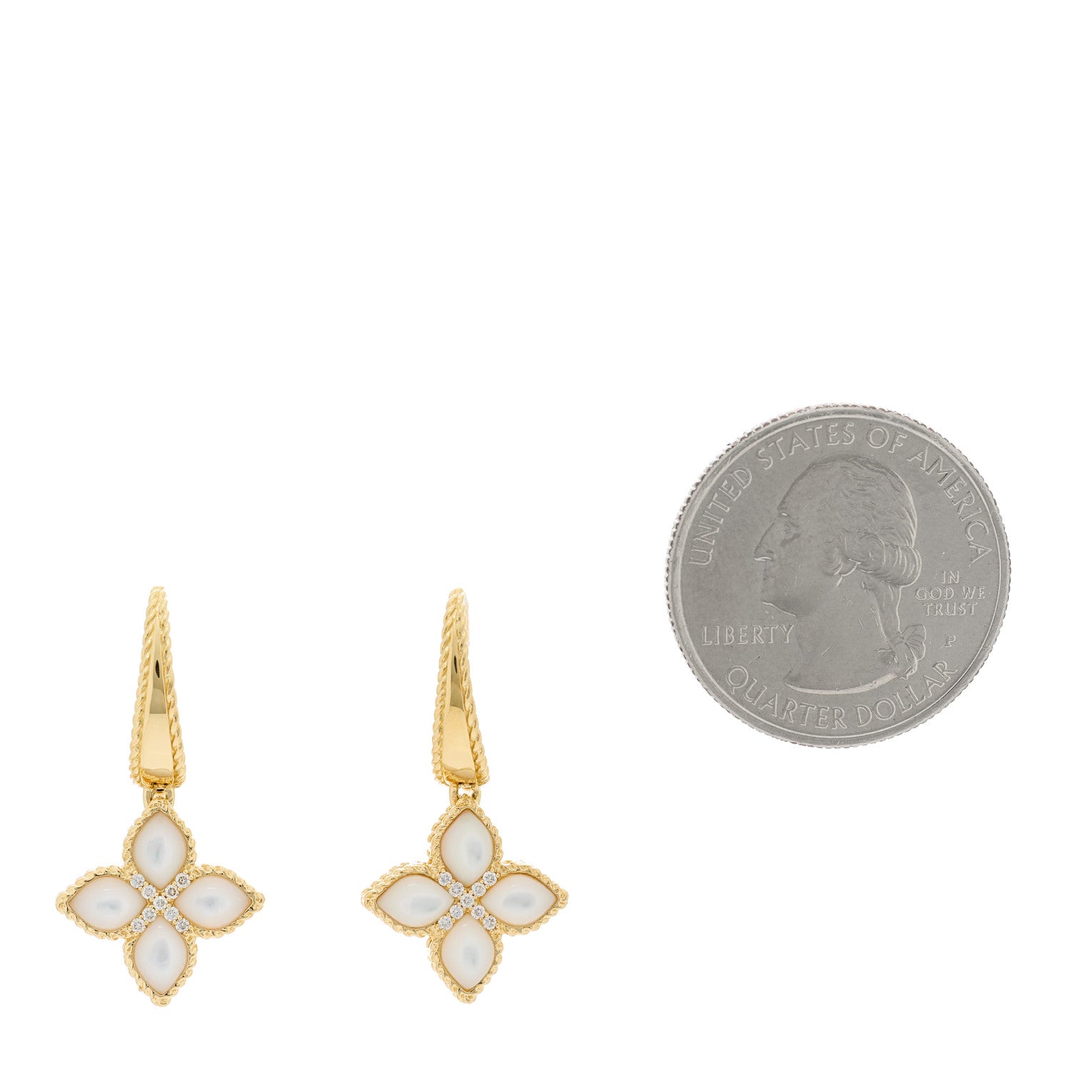 Roberto Coin 18K Yellow Gold Diamond Mother of Pearl Venetian Princess Drop Earrings 2 of 4