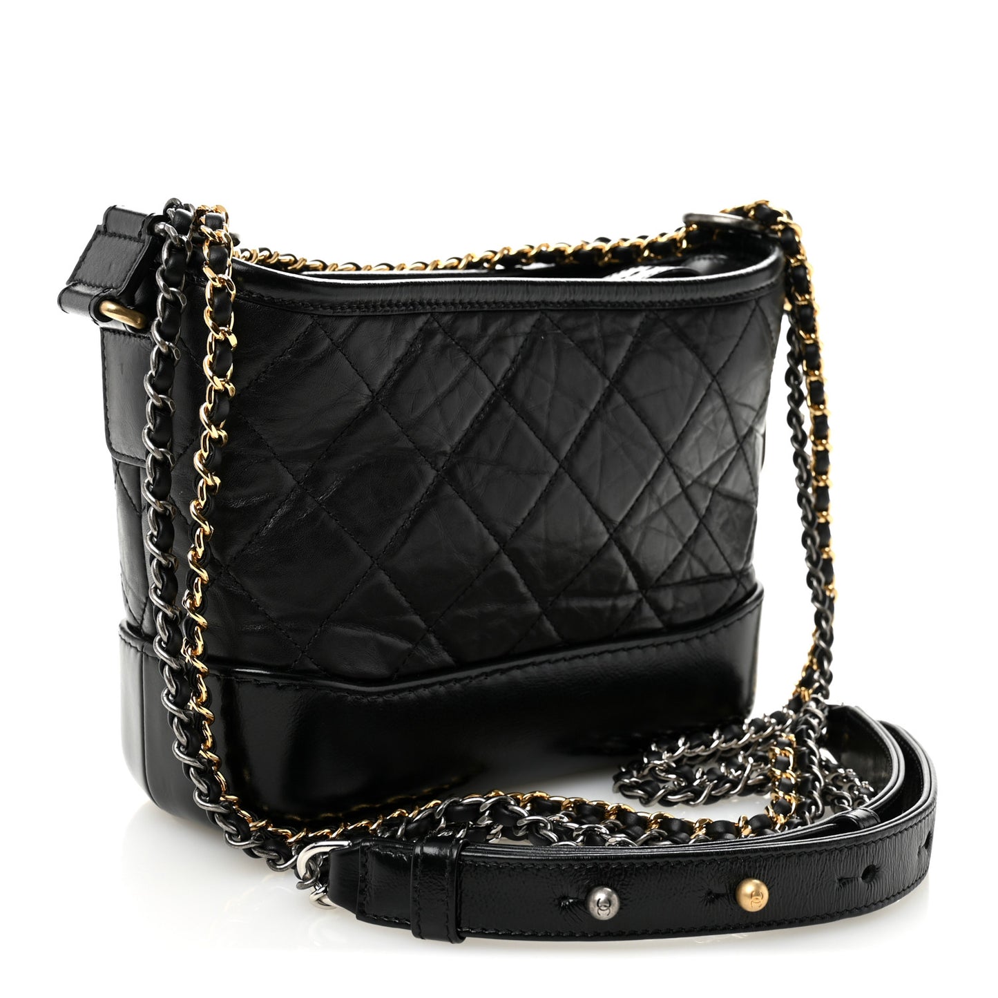 Aged Calfskin Quilted Small Gabrielle Hobo Black