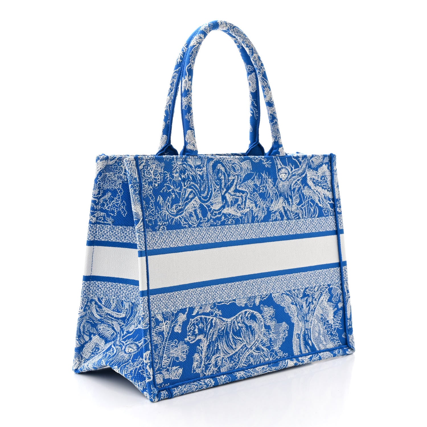 Christian Dior CHRISTIAN DIOR Canvas Embroidered Medium Dioriviera Toile De Jouy Book Tote Fluorescent Blue 3 of 11