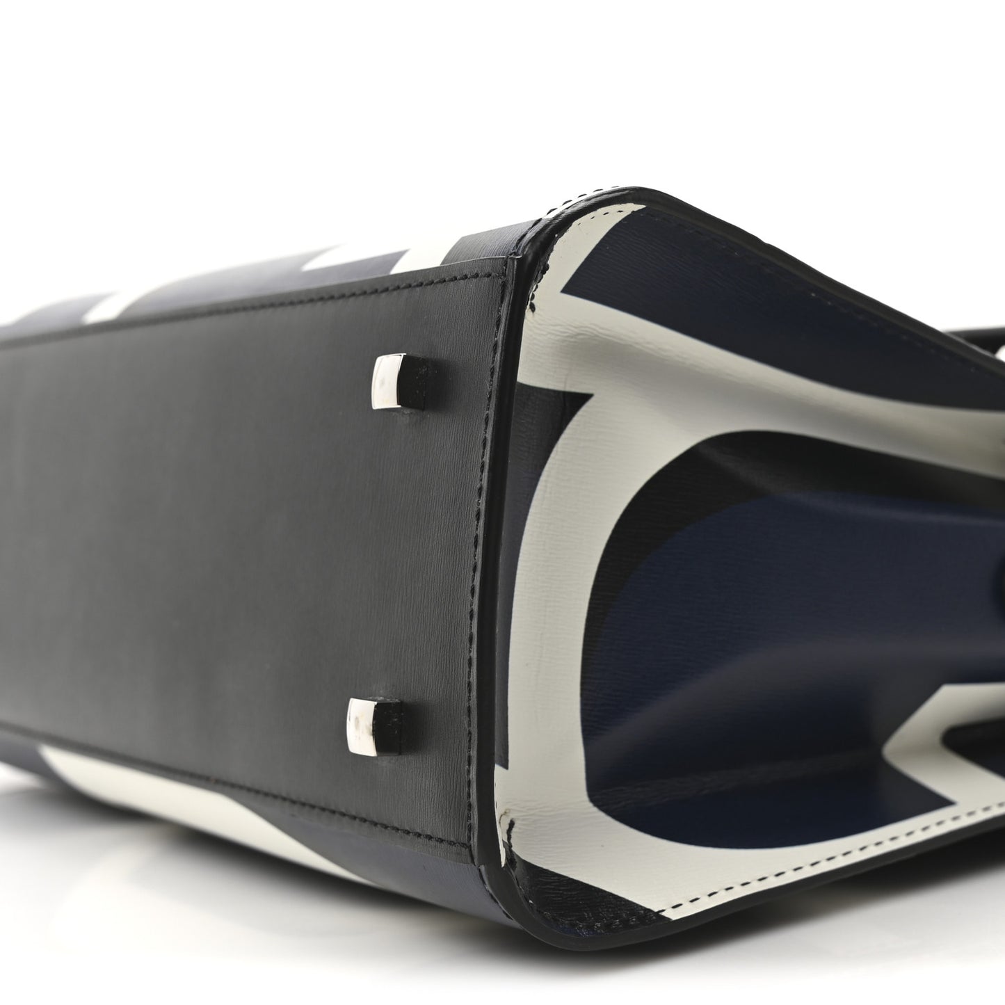 Box Calfskin MM Tempete Satchel Navy Ivory Black