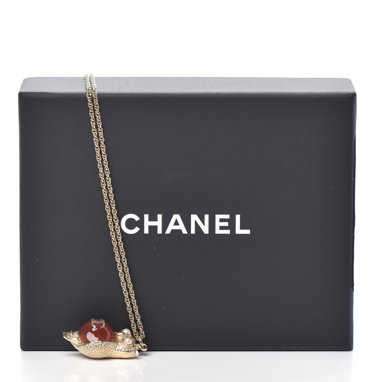 Chanel Resin Pearl CC Owl Necklace Gold Orange 6 of 6
