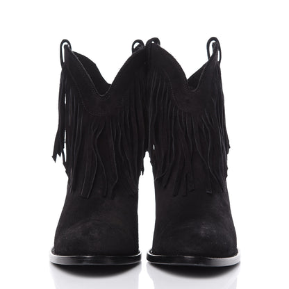 Saint Laurent Suede Fringe Curtis 80 Ankle Boots 38.5 Black 2 of 10