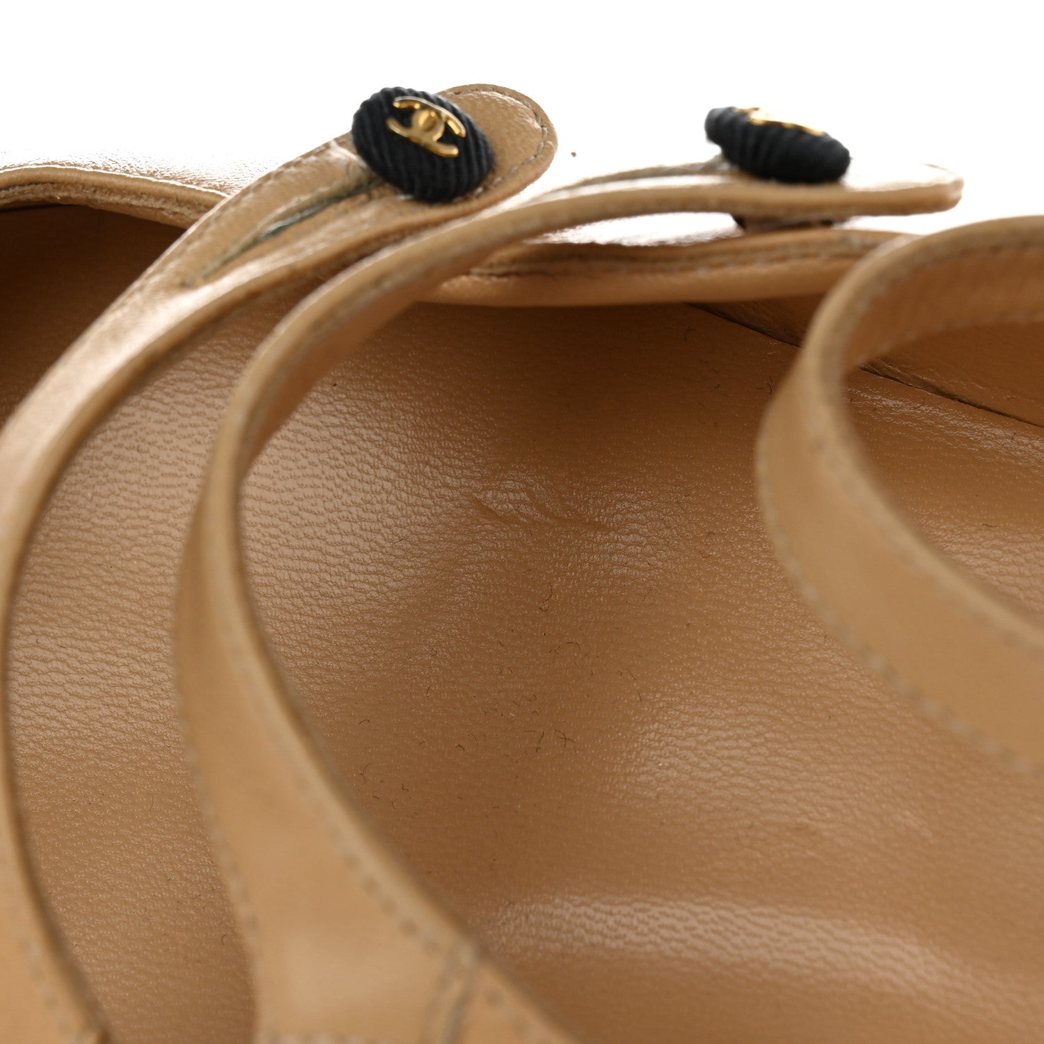 Chanel Goatskin Grosgrain Cap Toe Mary Jane Flats 36 Beige Black 11 of 12