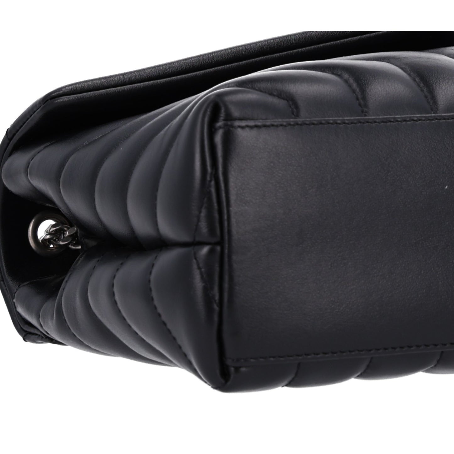 Calfskin Y Quilted Monogram Small Loulou Chain Satchel Black
