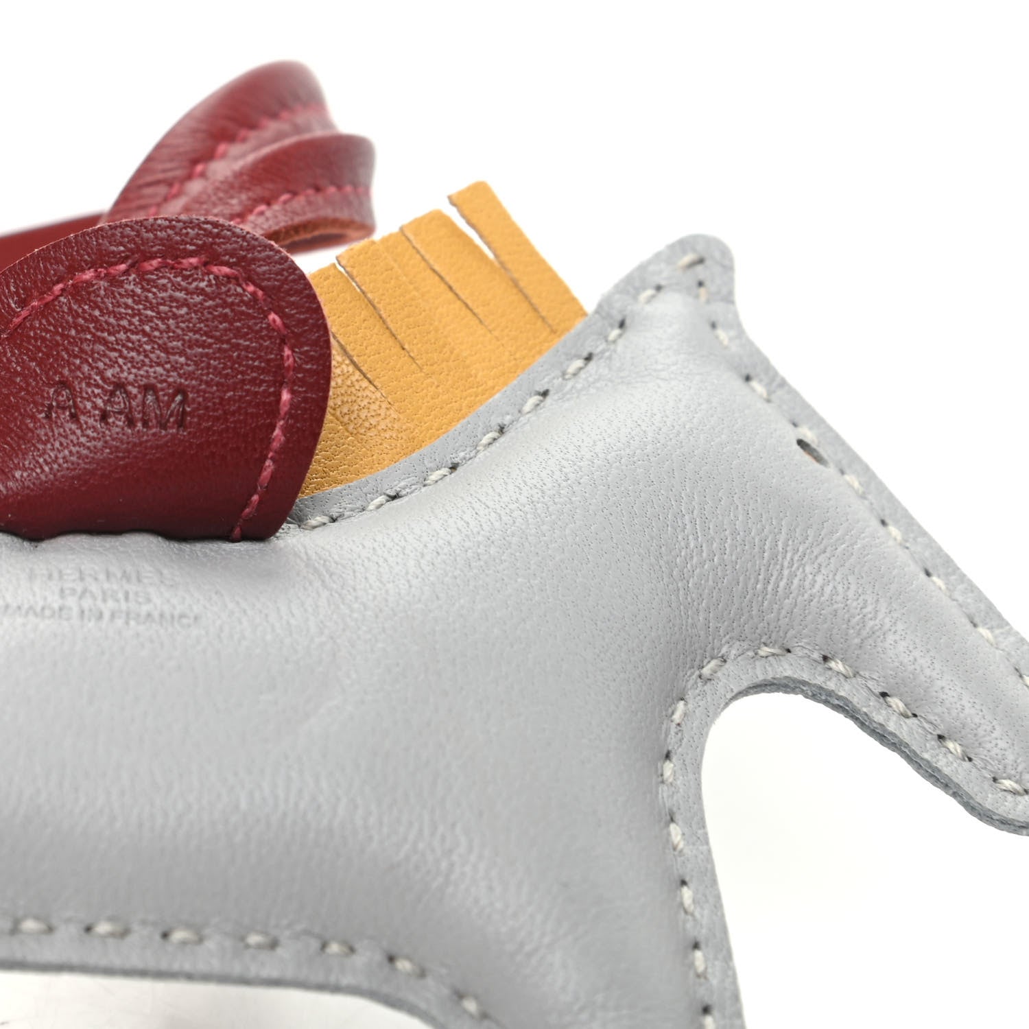 Hermes Milo Lambskin Grigri Rodeo Horse Bag Charm PM Bleu Glacier Curry Rouge H 4 of 5