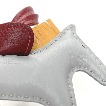 Hermes Milo Lambskin Grigri Rodeo Horse Bag Charm PM Bleu Glacier Curry Rouge H 4 of 5