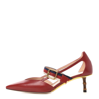 Gucci Malaga Kid Grosgrain Sylvie Web Bamboo Low Heel Pumps 38 Red 1 of 8