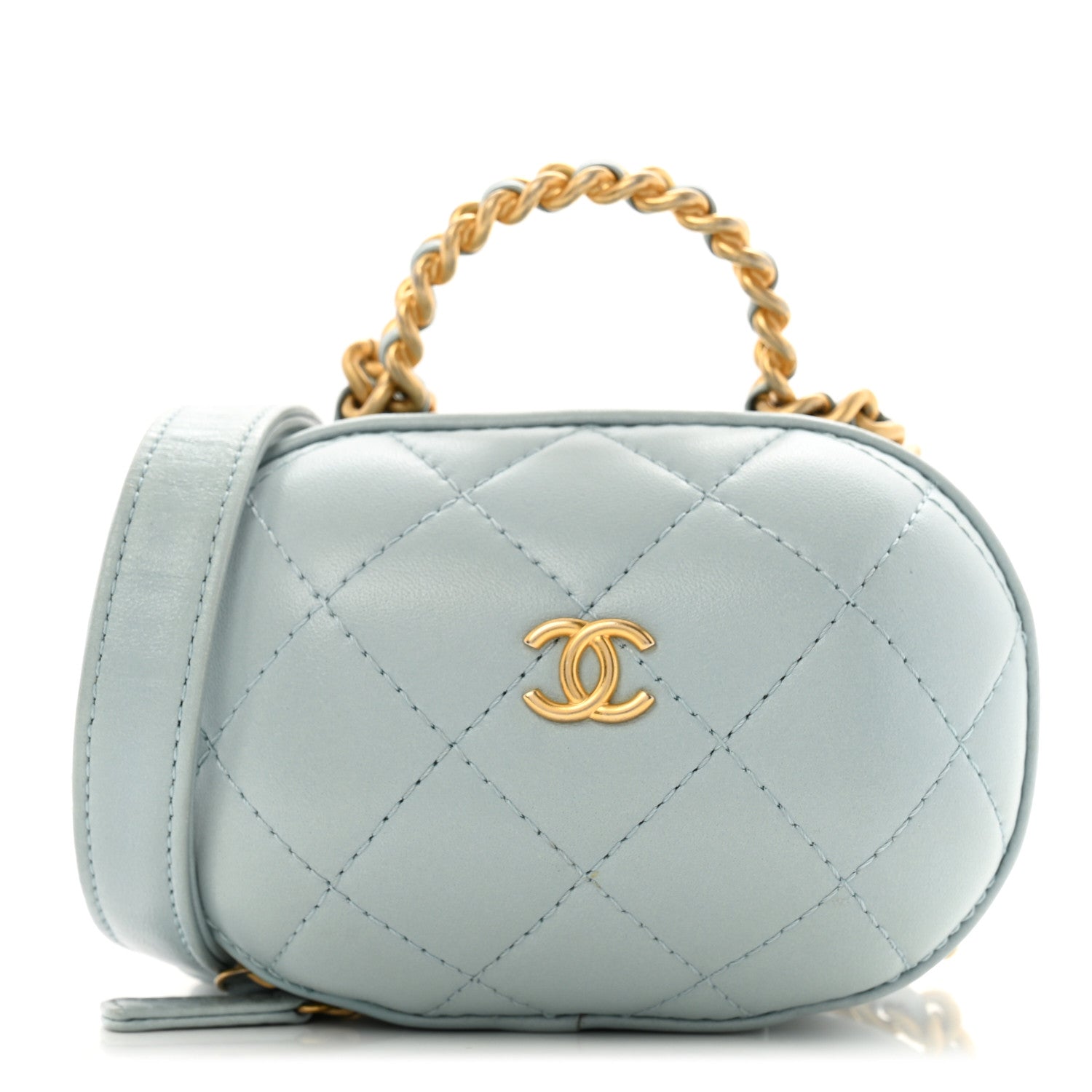 Chanel Lambskin Quilted CC Bubble Vanity Case With Chain Light Blue 1 of 14