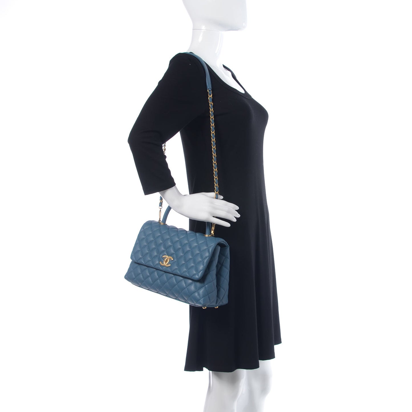 Caviar Quilted Small Coco Handle Flap Light Blue