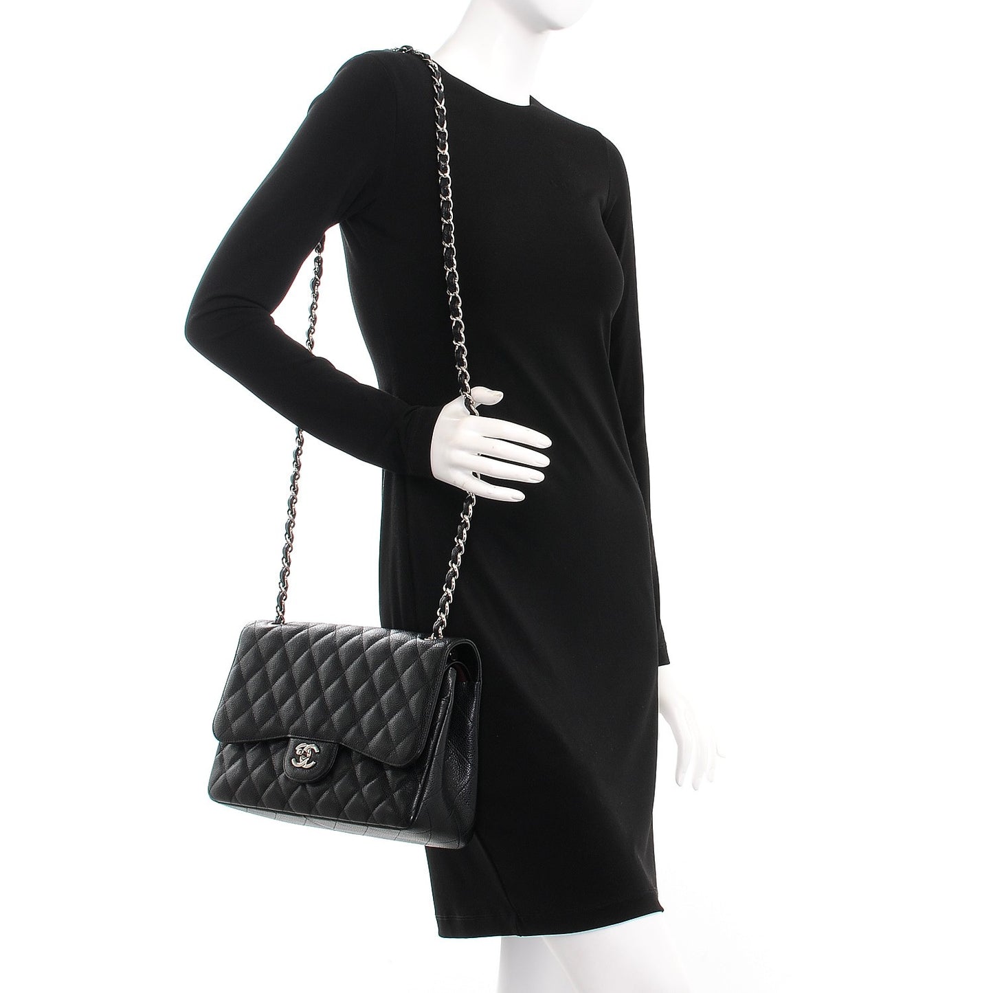 Caviar Quilted Jumbo Double Flap Black
