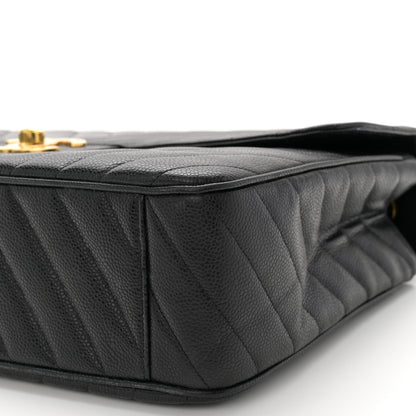 Chanel Caviar Chevron Quilted Maxi Single Flap Black 10 of 10