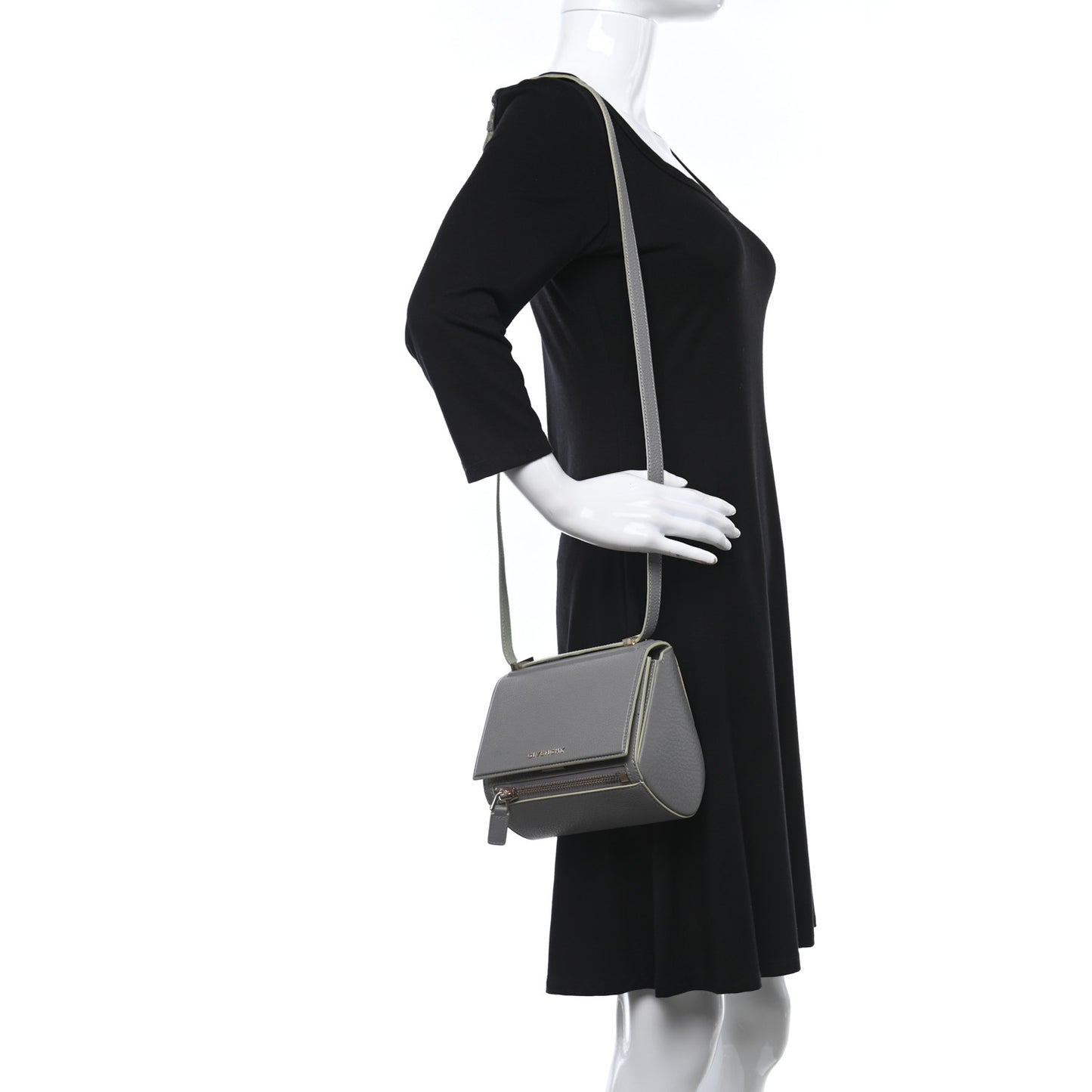 Textured Calfskin Mini Pandora Box Chain Crossbody Bag Grey