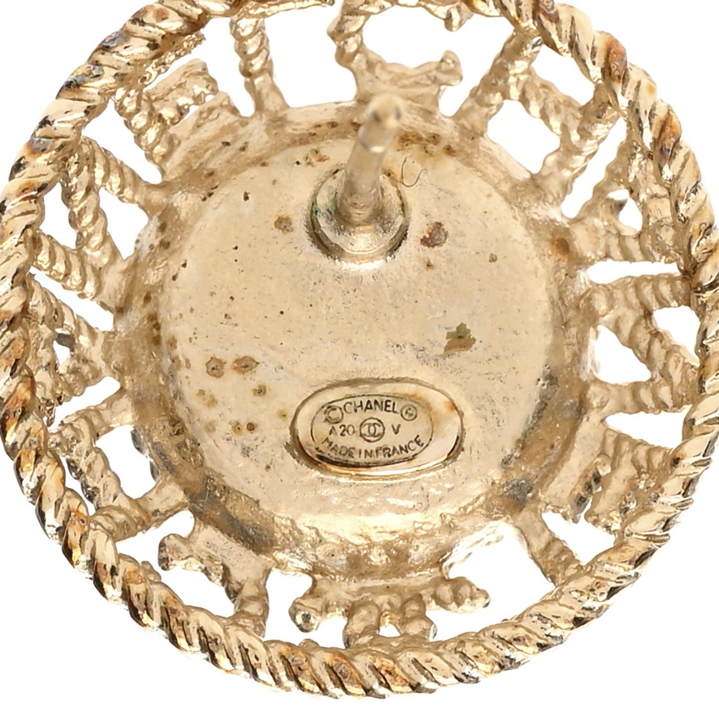 Pearl CC Round Rope Logo Earrings Gold