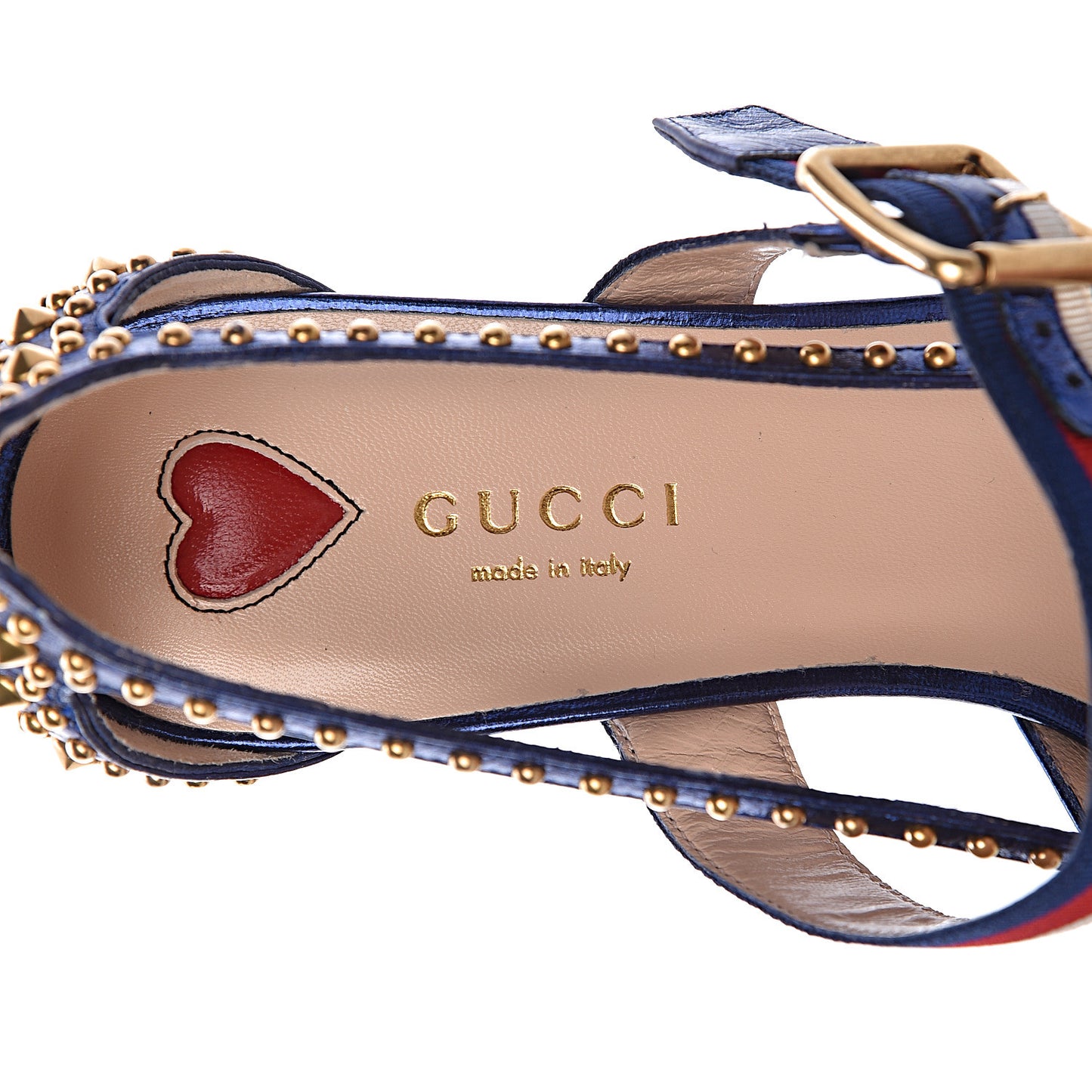 Metallic Nappa Silk Grosgrain Studded Sylvie Web Bamboo Low Heel Pumps 37.5 Sapphire