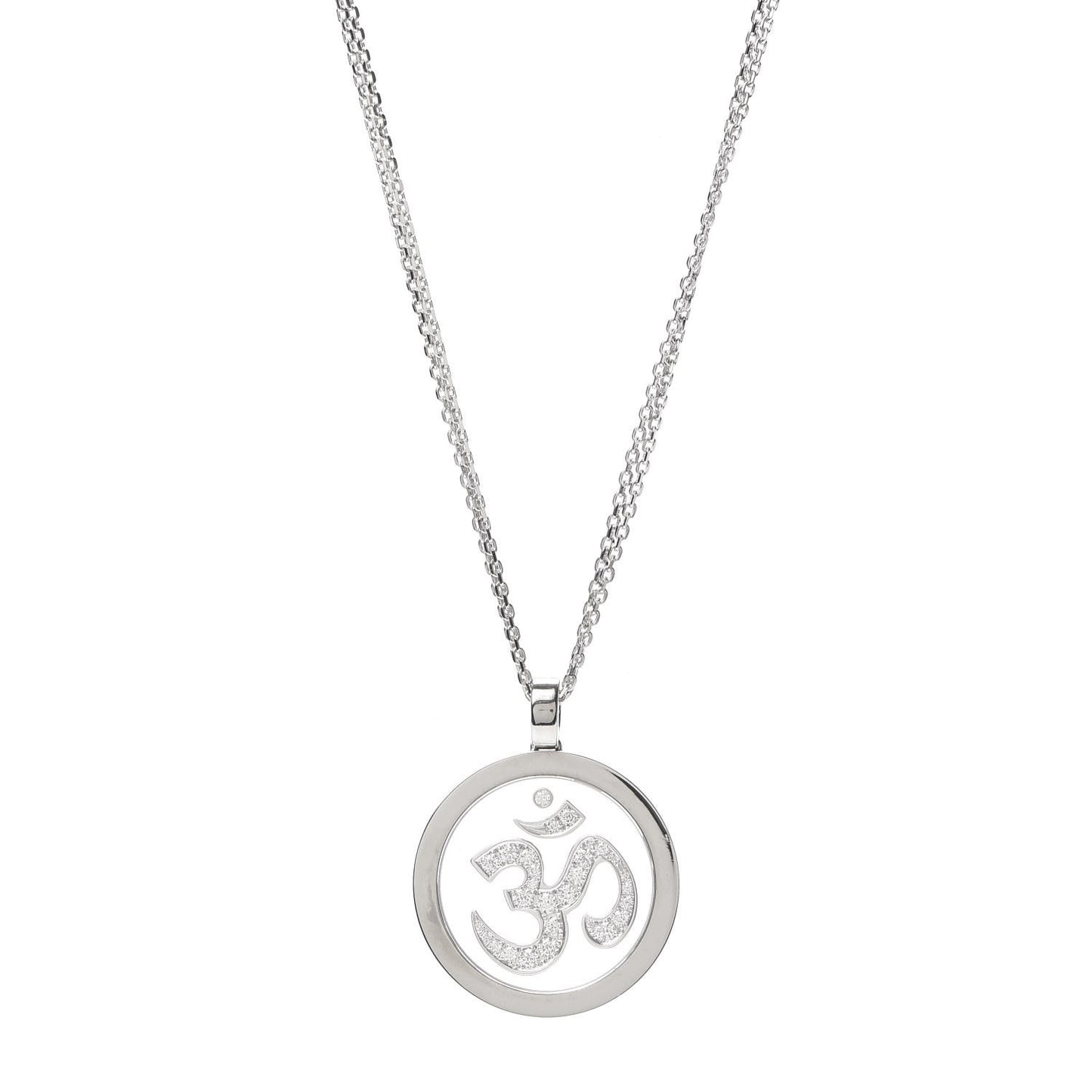 18K White Gold Diamond Om Pendant Necklace