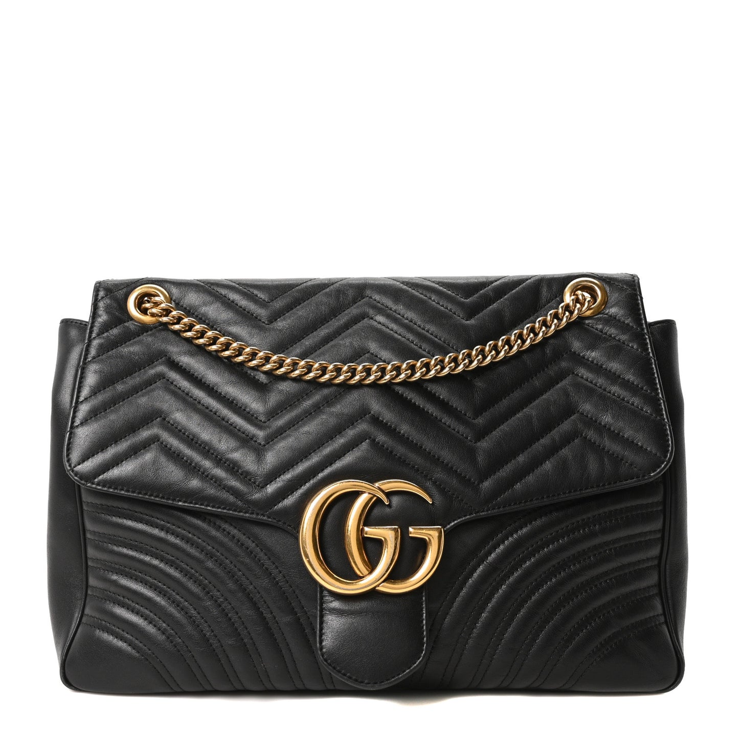 Calfskin Matelasse Large GG Marmont Shoulder Bag Black