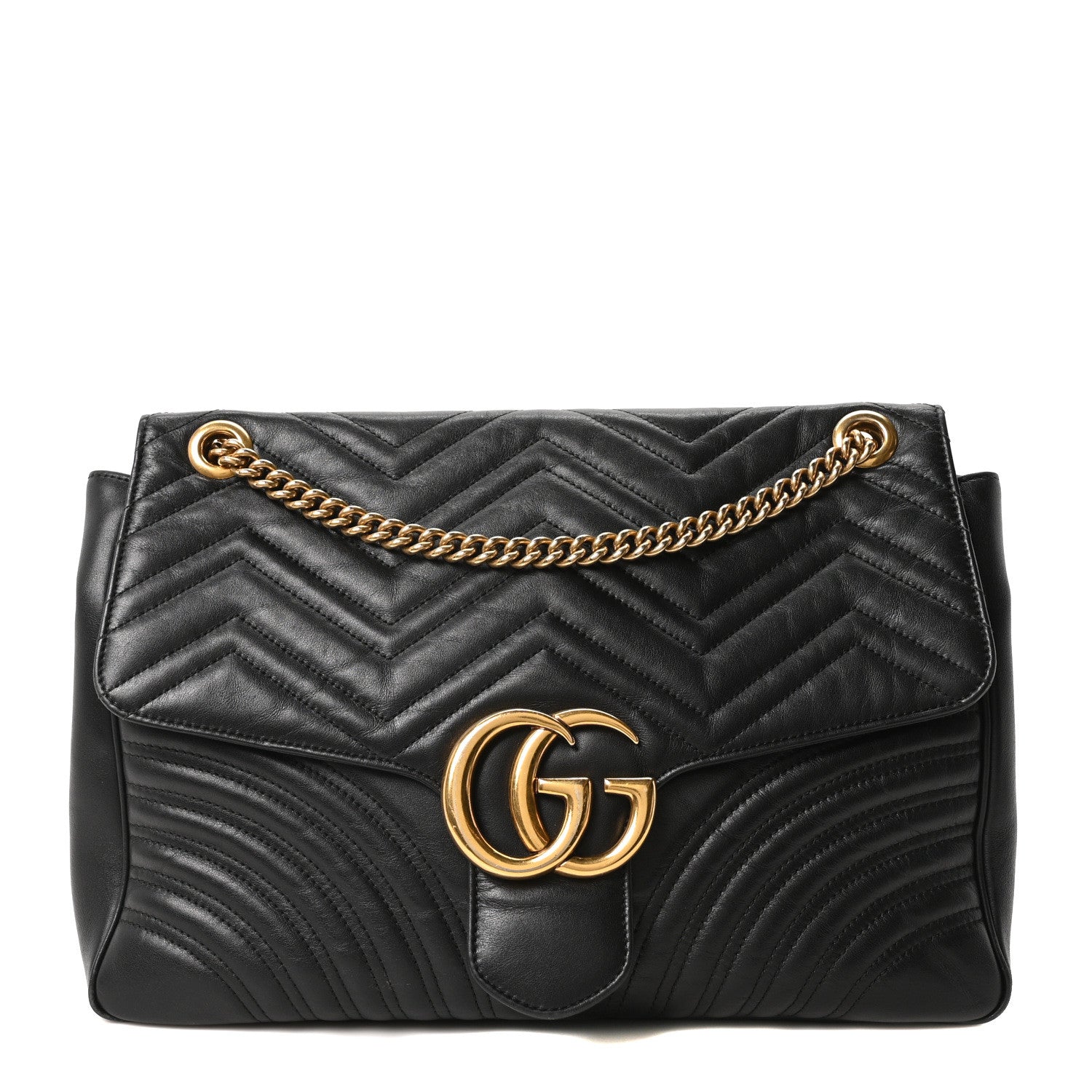 Gucci Calfskin Matelasse Large GG Marmont Shoulder Bag Black 1 of 10