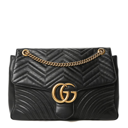 Gucci Calfskin Matelasse Large GG Marmont Shoulder Bag Black 1 of 10