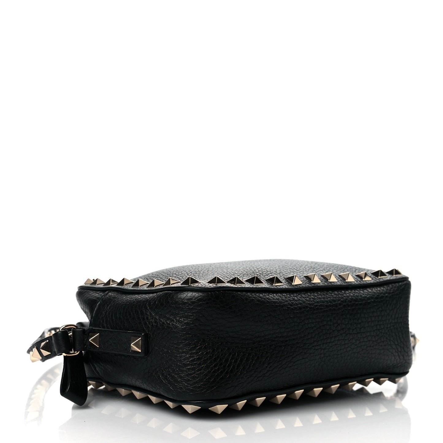 Pebbled Calfskin Rockstud Camera Crossbody Bag Black