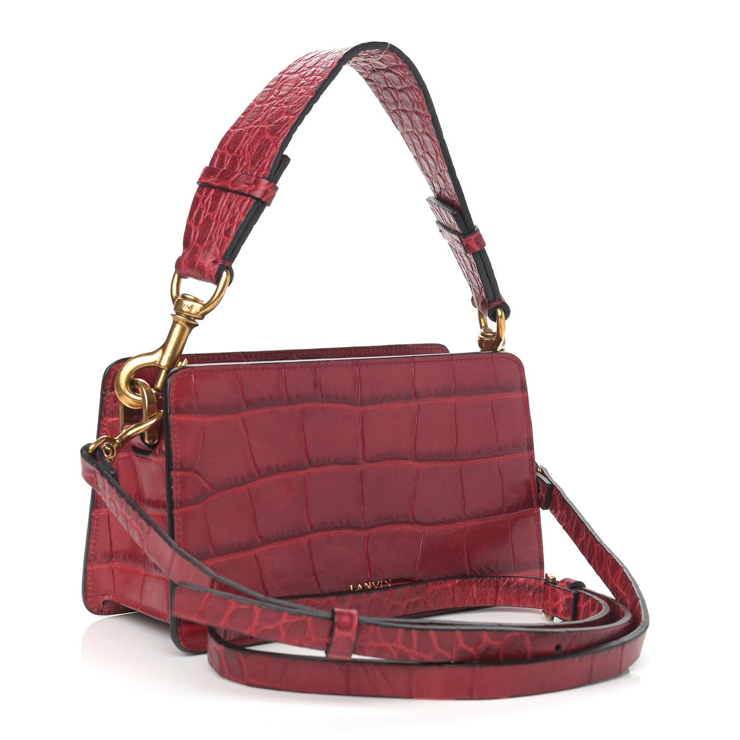 Calfskin Crocodile Embossed Shoulder Bag Red