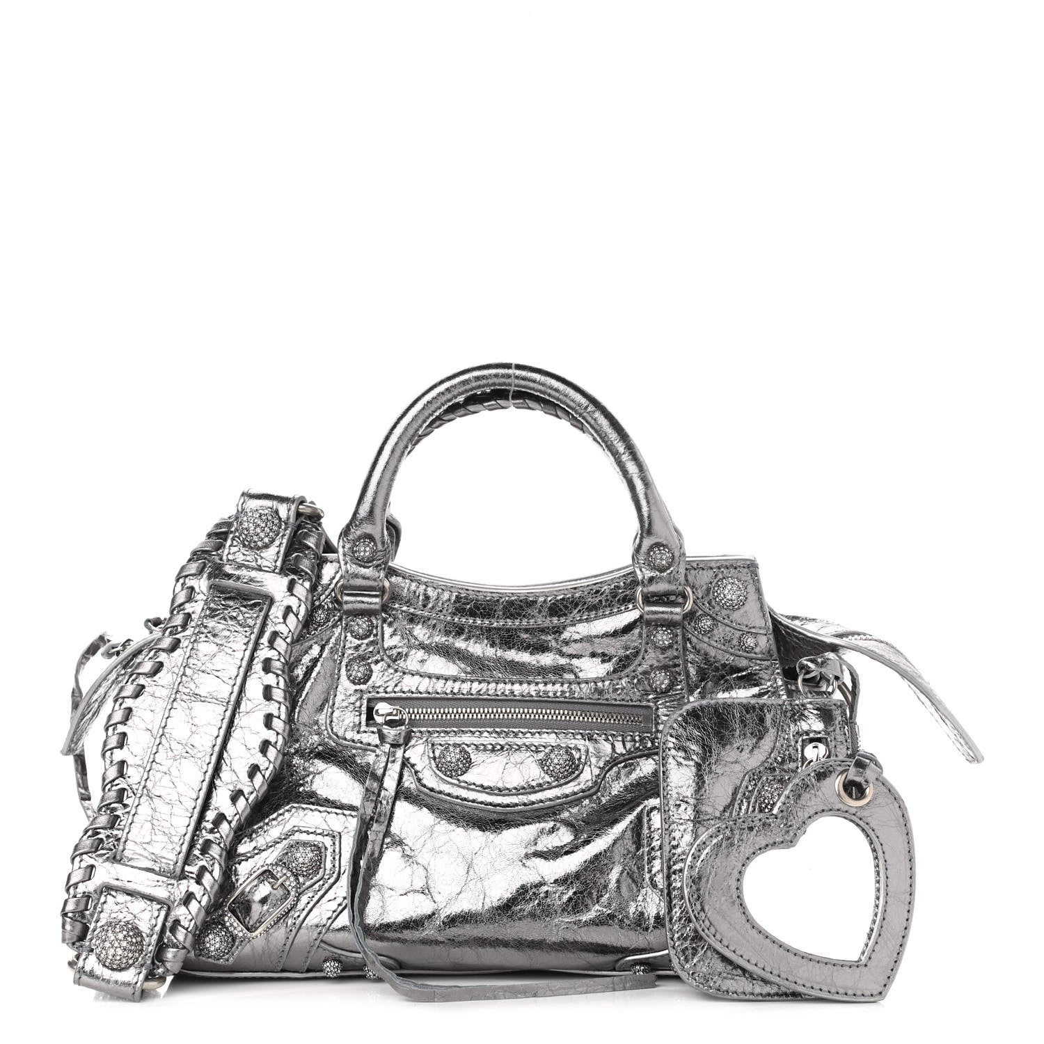 Balenciaga Agneau Arena Crystal Neo Cagole Handbag XS Silver 1 of 19