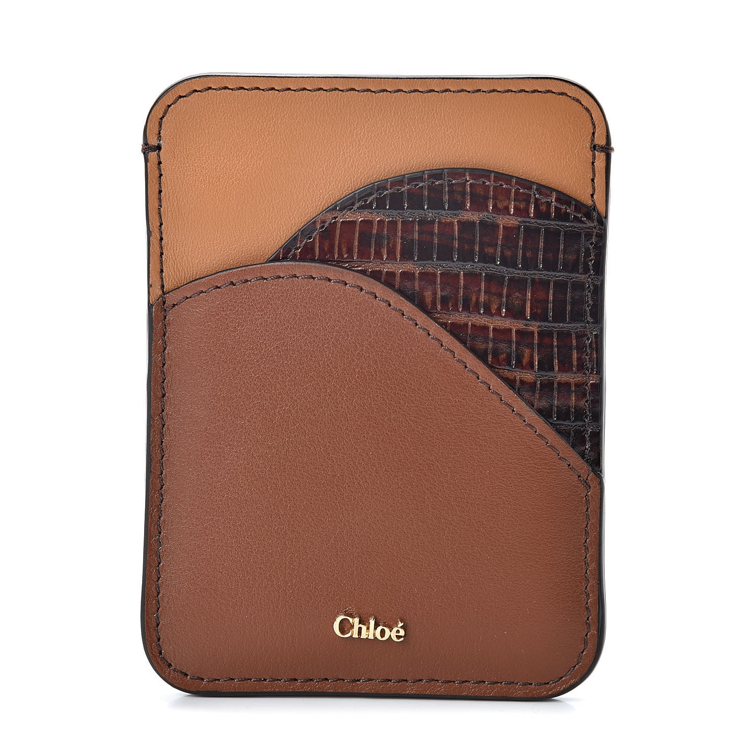 Chloe Calfskin Lizard Embossed Walden Card Holder Classic Tobacco 1 of 9