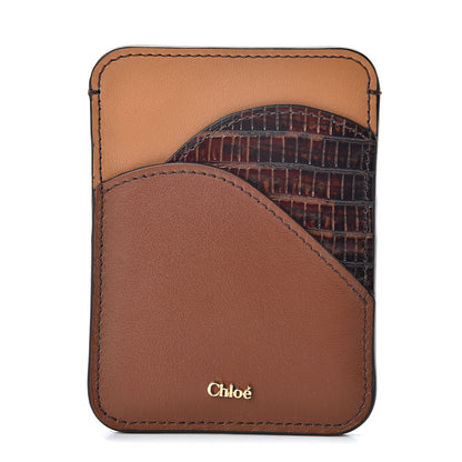 Chloe Calfskin Lizard Embossed Walden Card Holder Classic Tobacco 1 of 9