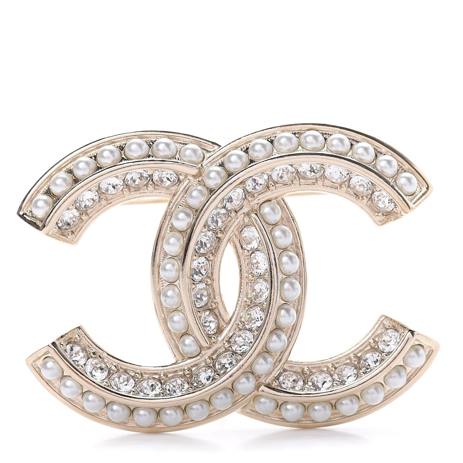 Chanel Crystal Pearl Chain Mania CC Earrings Gold 1 of 4