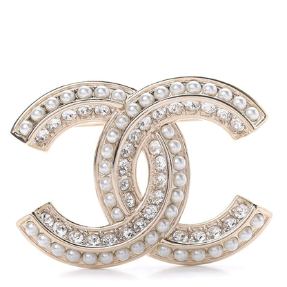 Chanel Crystal Pearl Chain Mania CC Earrings Gold 1 of 4