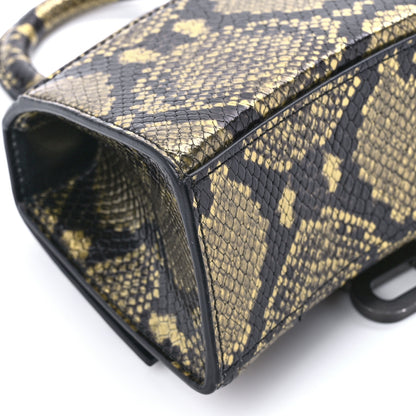 Balenciaga Shiny Calfskin Snakeskin Embossed Hourglass Top Handle Bag XS Gold Black 10 of 11