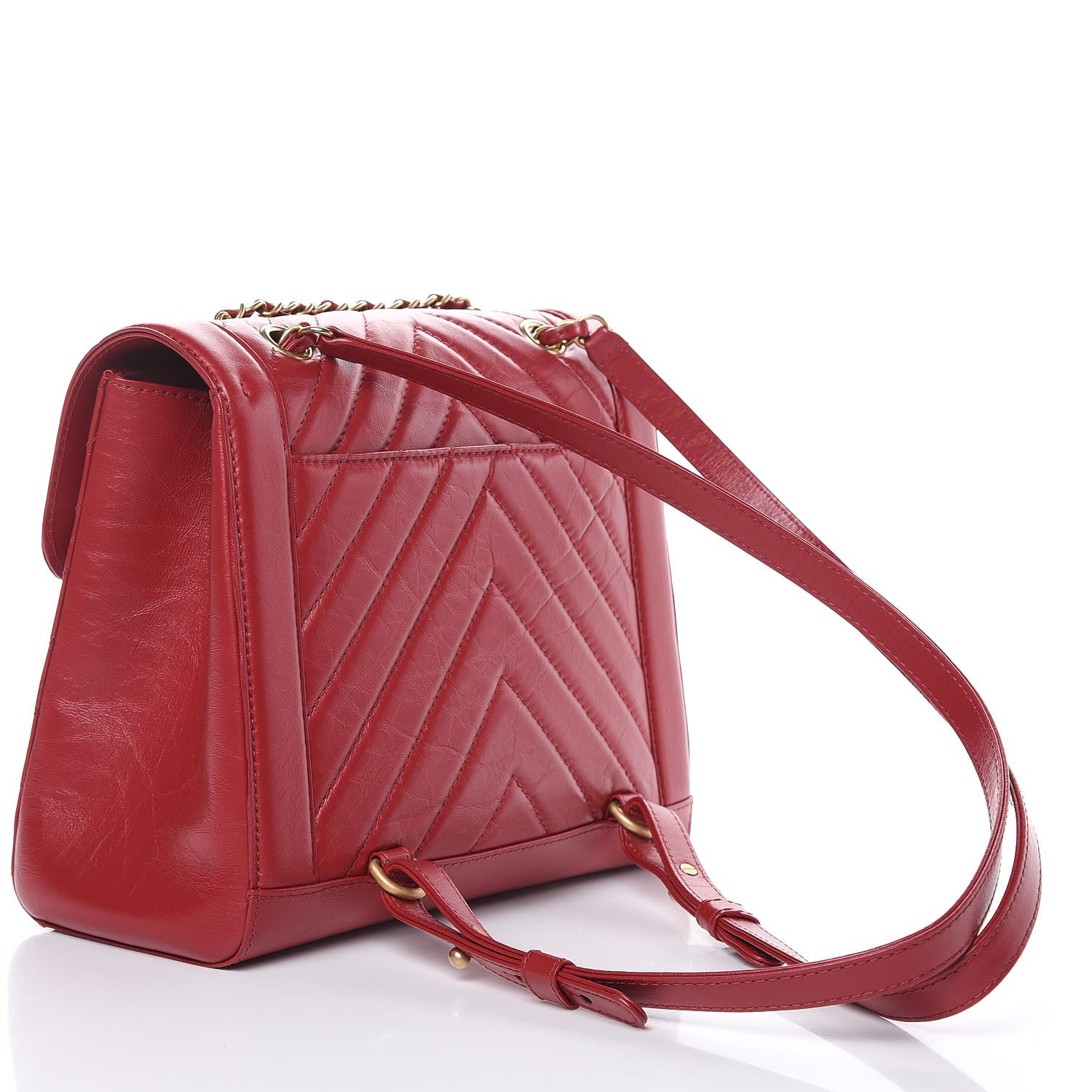 Chanel Aged Calfskin Chevron Quilted Backpack Red 3 of 9